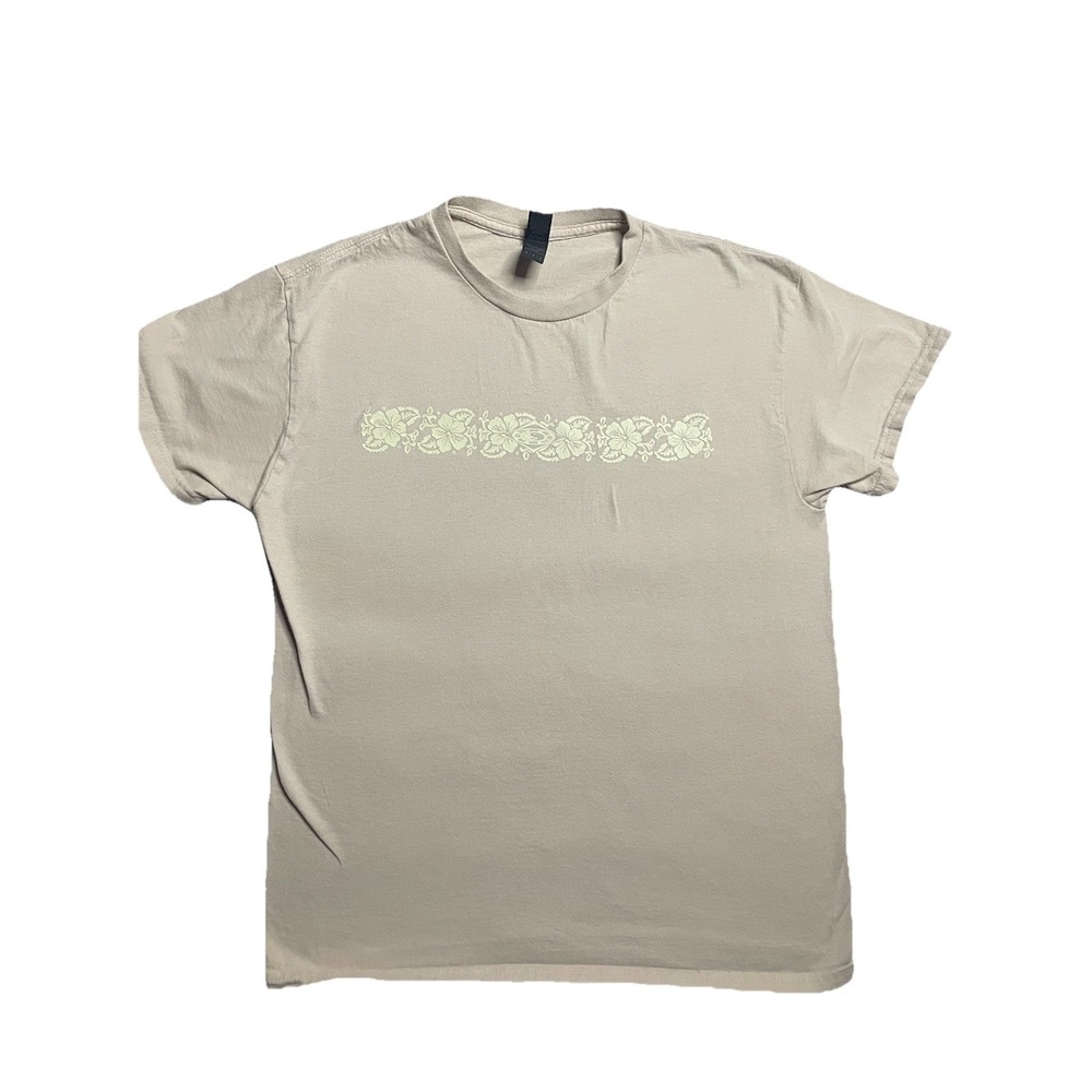 Vintage Y2K Surf T Shirt Retro Surf Unisex Beige Hibiscus Band Size Small Gildan